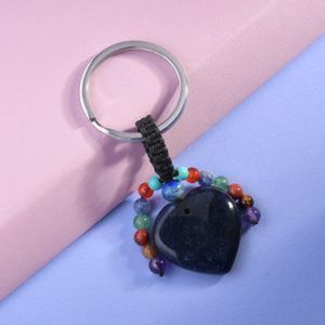 Sodalite Heart and Multi-Gemstone Stainless Steel Keychain